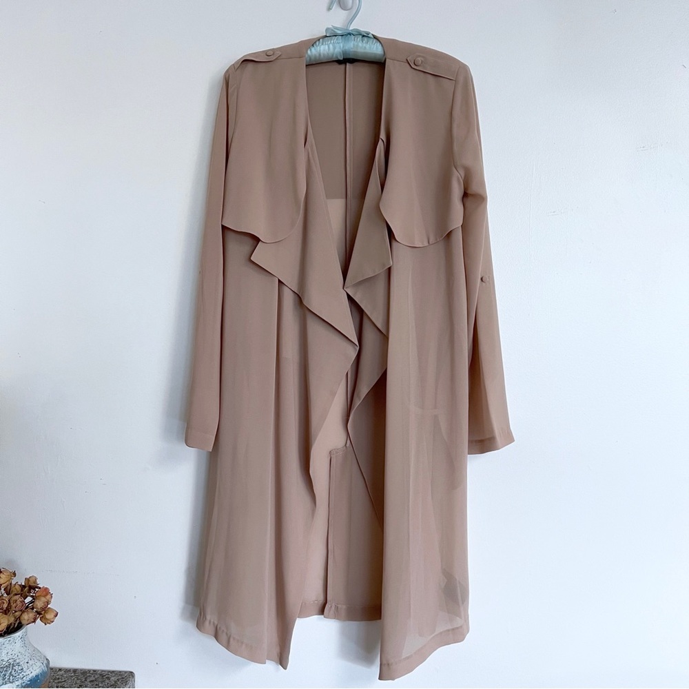 Bebe sheer long draped open trench duster